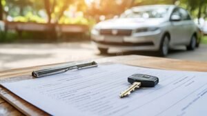auto parcheggiata con chiavi e contratto leasing