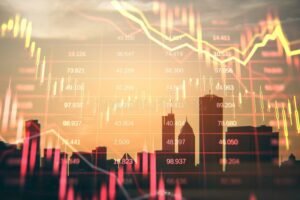 borsa valori con grafici finanziari in overlay