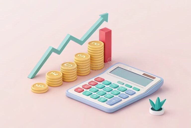 calcolatrice con grafici finanziari e monete