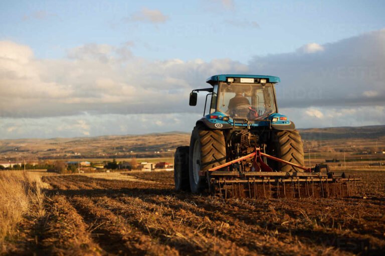 campi agricoli con trattore al lavoro