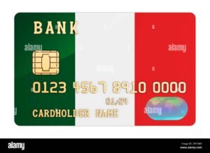 carta bancaria con bandiera italiana sullo sfondo