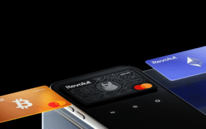 carta revolut con smartphone e monete digitali