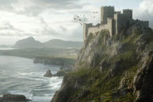 castello medievale su scogliera rocciosa mare