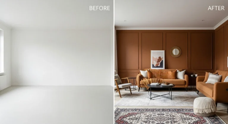 confronto visivo di soggiorno ristrutturato