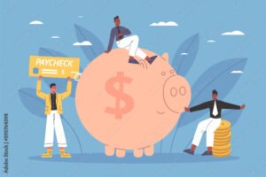 dipendente felice con busta paga e risparmio