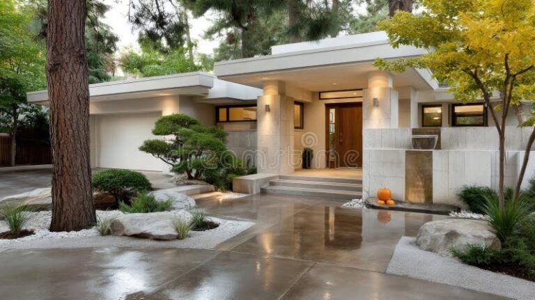 esterno moderno di una casa con giardino curato