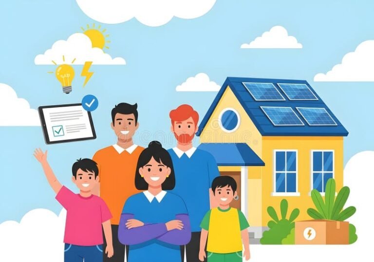 famiglia felice davanti a casa con risparmio