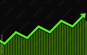 grafico azionario con freccia verde in salita