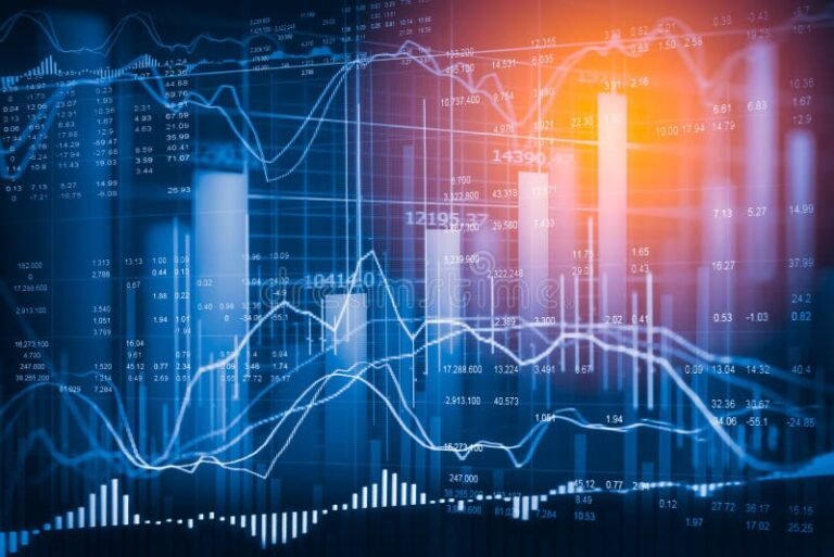 grafico di borsa con indicatori finanziari