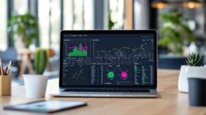 grafico finanziario digitale luminoso su schermo computer