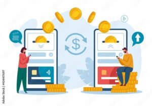 illustrazione flusso di denaro digitale tra banche