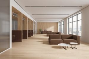 interno moderno di filiale bancaria accogliente