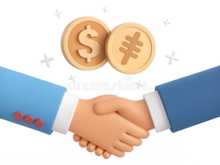 mani che si stringono con simbolo del denaro