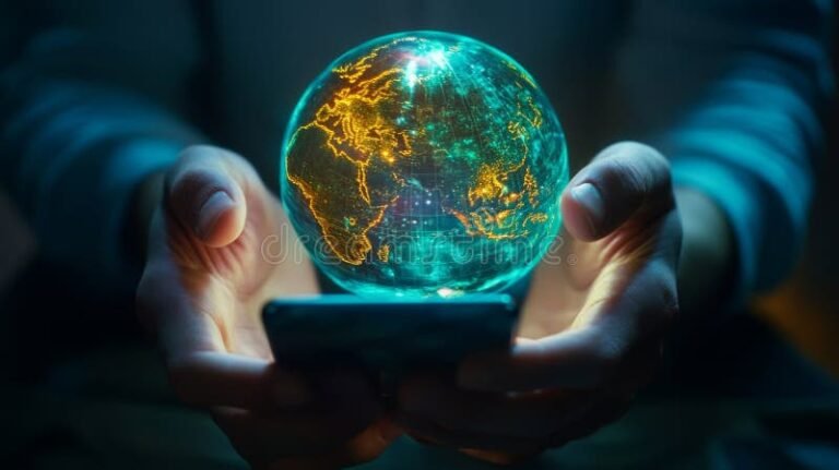 mano che tiene un globo terrestre luminoso