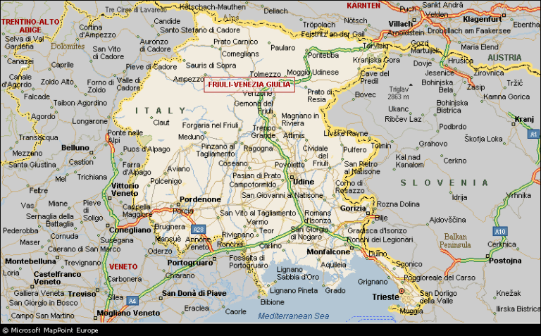 mappa del friuli venezia giulia con auto