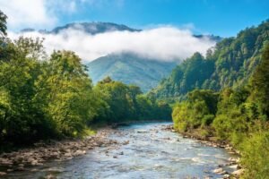 paesaggio naturale con fiume e montagne