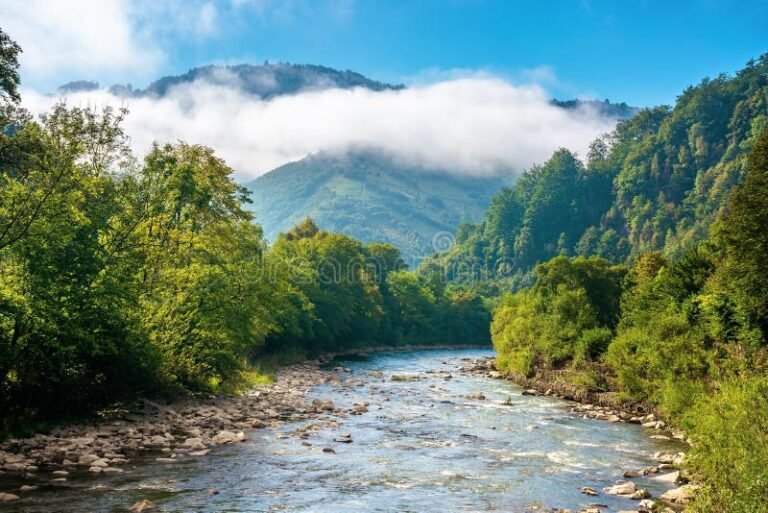 paesaggio naturale con fiume e montagne