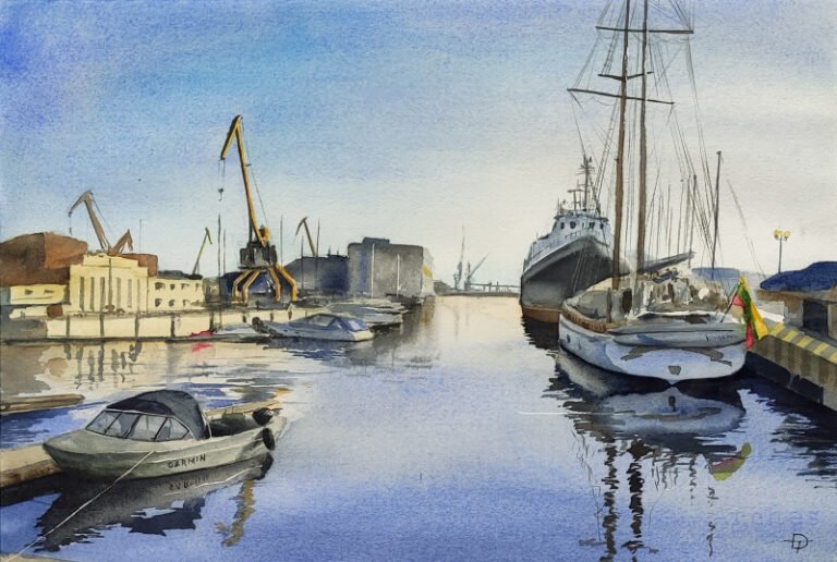 panorama del porto con imbarcazioni e banchine