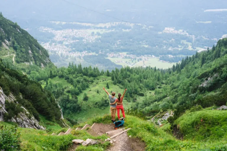 panorama montano con foresta e sentieri escursionistici