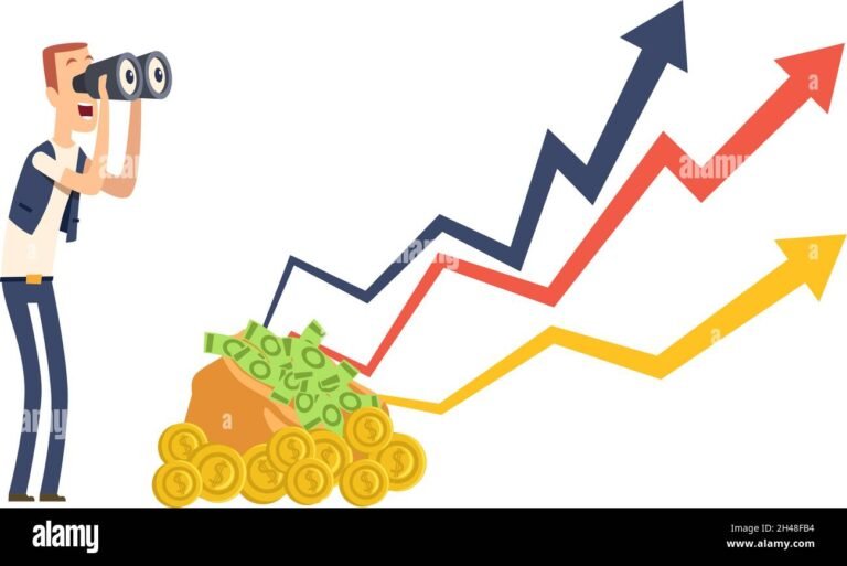 persona felice con soldi e grafici finanziari