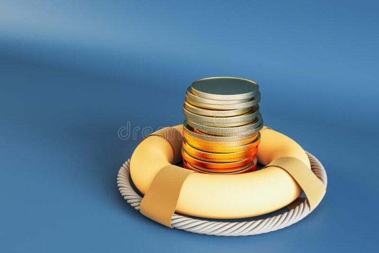 salvagente che protegge una pila di monete