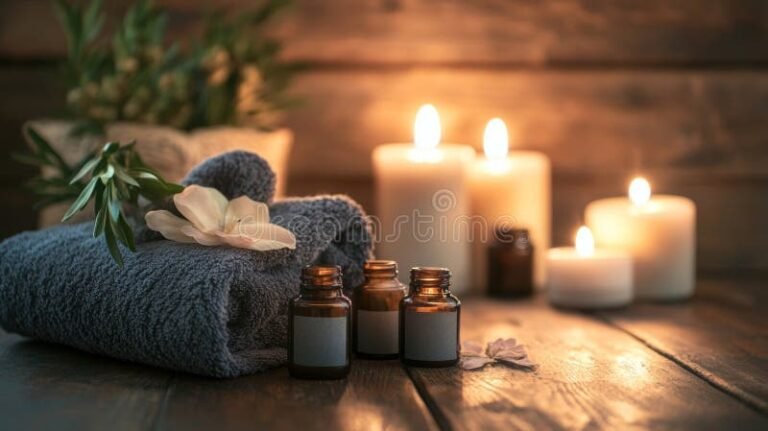 set spa con candele oli essenziali asciugamani morbidi