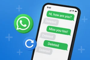 smartphone con icona whatsapp e messaggi cancellati