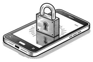 smartphone con lucchetto disegnato sullo schermo