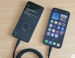 smartphone iphone e android con freccia dati