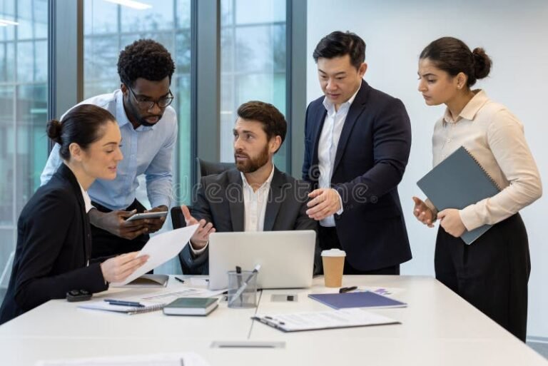 team di persone che collaborano in ufficio moderno