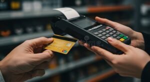 terminale pos in negozio con carta bancomat