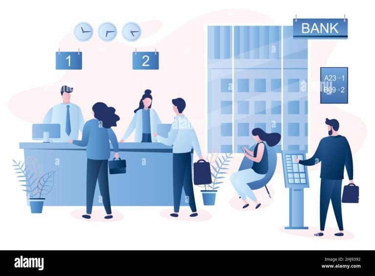 ufficio bancario con clienti in attesa
